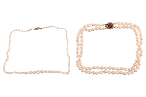 Lot 64 - Two cultural pearl necklaces; to include a...