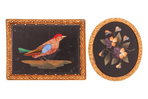 Lot 65 - Two pietra dura brooches, one with rectangular...