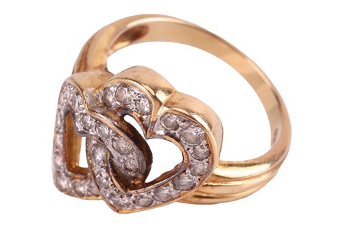 Lot 30 - A diamond-set heart ring, featuring two...