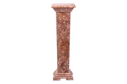 Lot 215 - A variegated rouge marble pedestal of square...