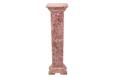 Lot 215 - A variegated rouge marble pedestal of square...