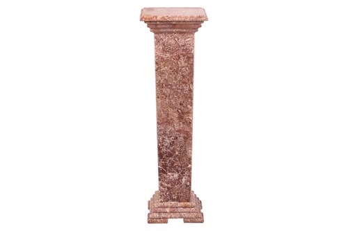 Lot 215 - A variegated rouge marble pedestal of square...