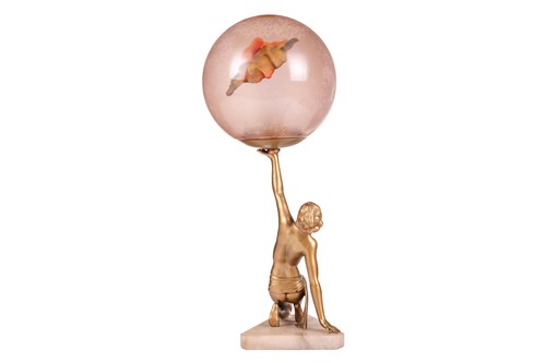 Lot 280 - An Art Deco cold-painted figural globe lamp,...