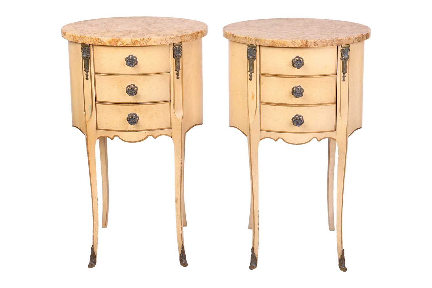 Lot 250 - A pair of marble-topped Louis XVI style...