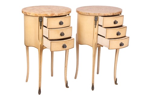 Lot 250 - A pair of marble-topped Louis XVI style...