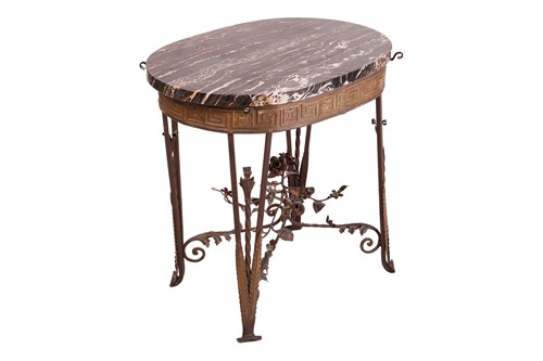 Lot 281 - A French oval marble-topped low table with a...