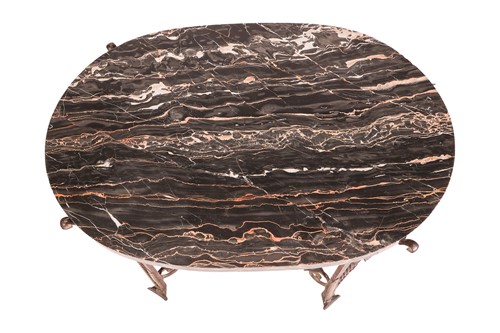 Lot 281 - A French oval marble-topped low table with a...
