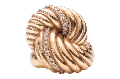 Lot A diamond-set knot ring, of ribbed design,...