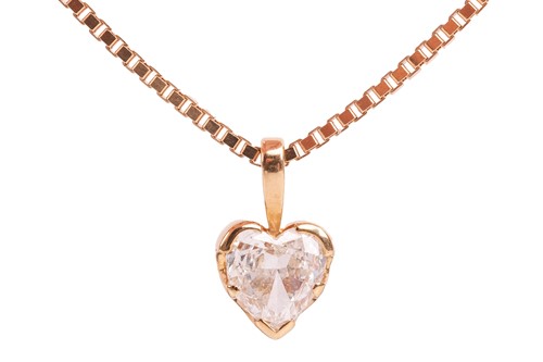 Lot 14 - A heart-cut diamond pendant on chain, the...