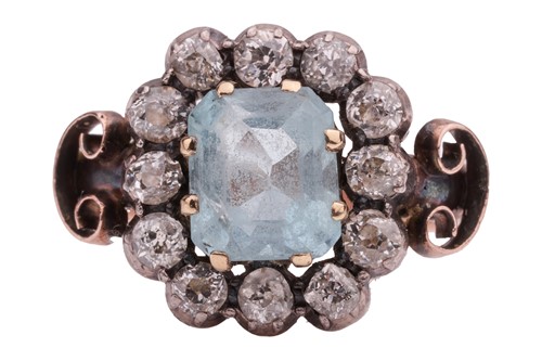 Lot A Victorian aquamarine and diamond cluster...