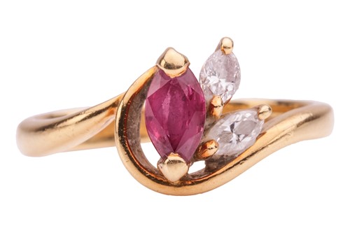 Lot 64 - A ruby and diamond dress ring in 18ct gold, of...