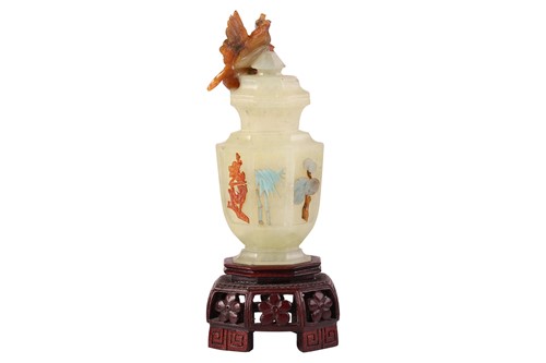 Lot 168 - A Chinese Jadeite urn and cover, with large...