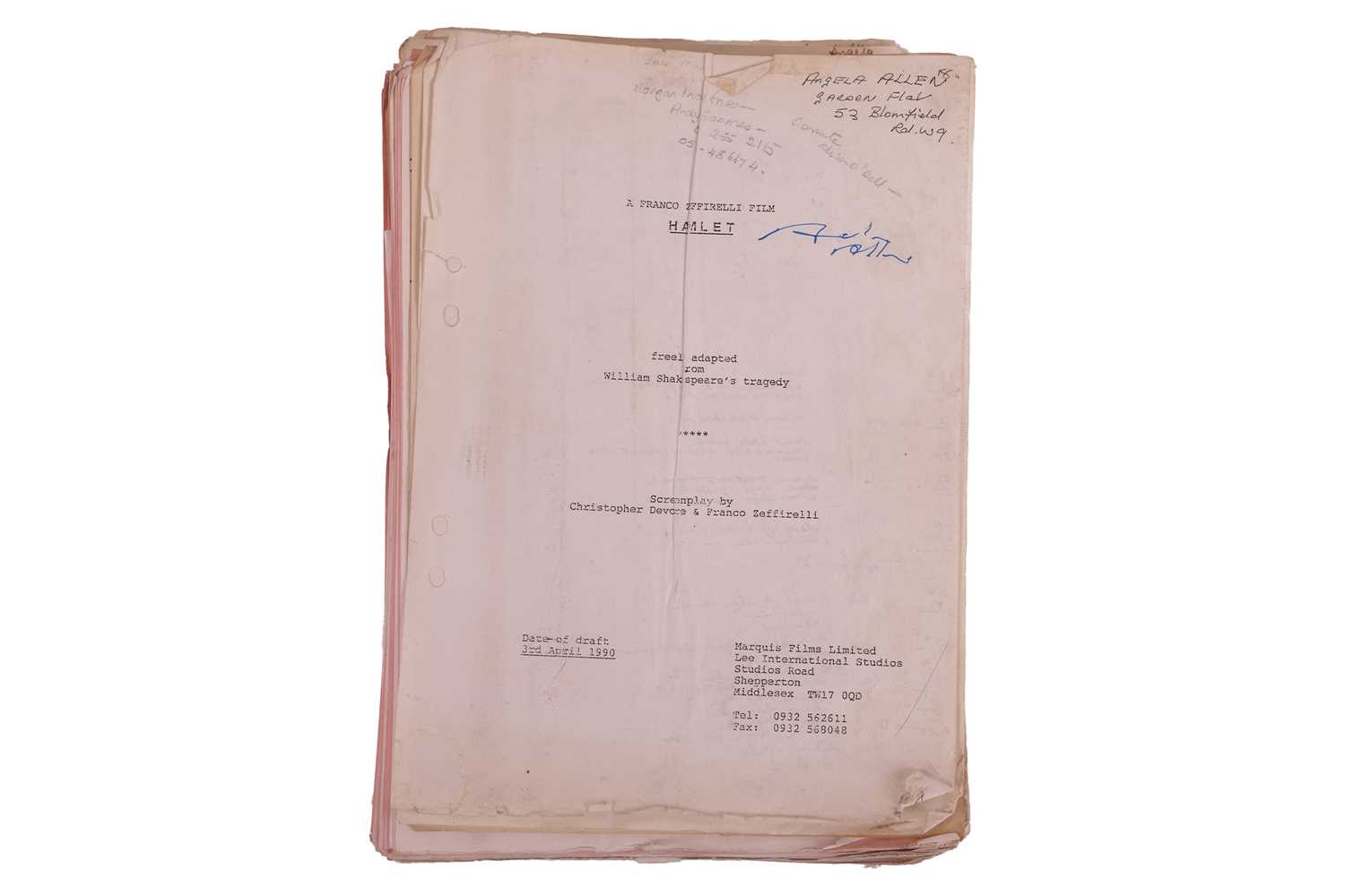 Lot 33 - Hamlet (1990) Original Production Script,...