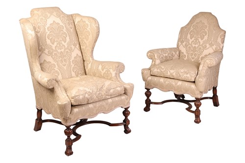 Lot 125 - A pair of Queen Anne-style wing-backed "Lords...