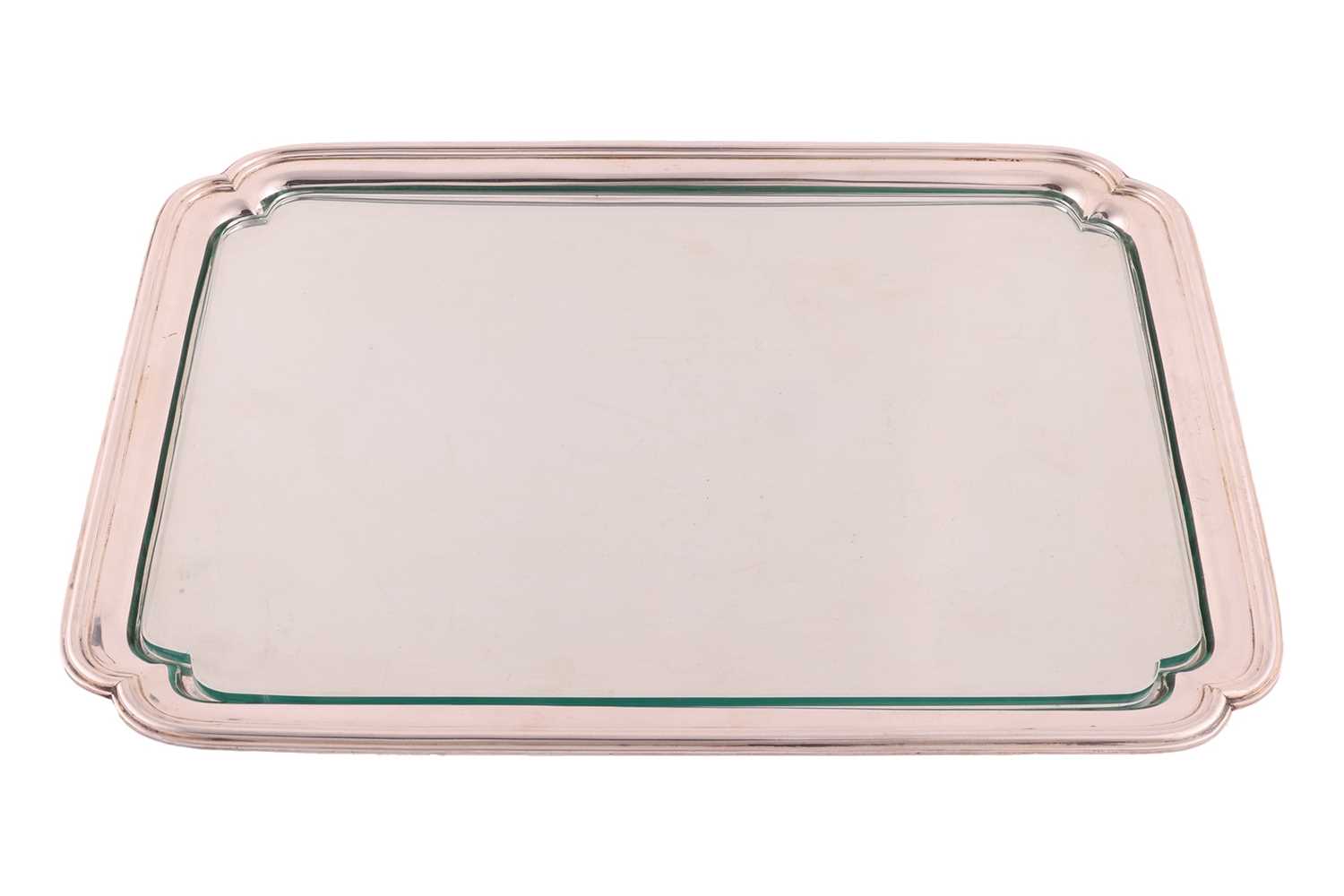 Lot 333 - A silver tray with glass liner, rectangular...