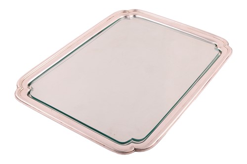 Lot 333 - A silver tray with glass liner, rectangular...