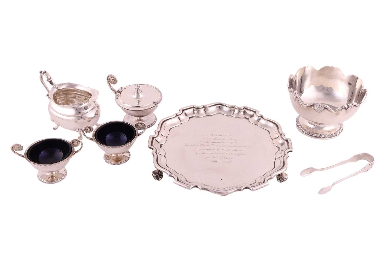 Lot 376 - A small silver salver; raised pie crust border...