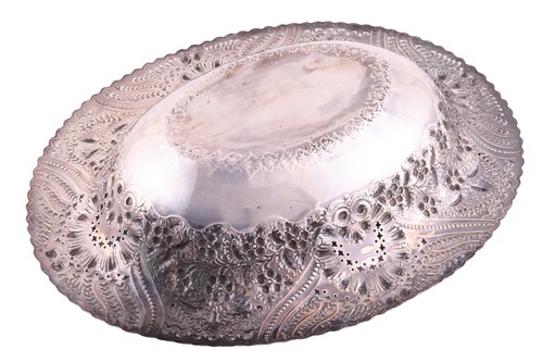 Lot 372 - A Victorian silver fruit bowl; oval with wide...