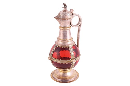 Lot 356 - A Victorian silver-mounted ruby glass...