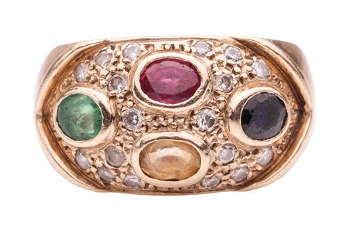 Lot 66 - A gem-set dress ring, featuring an oval-cut...