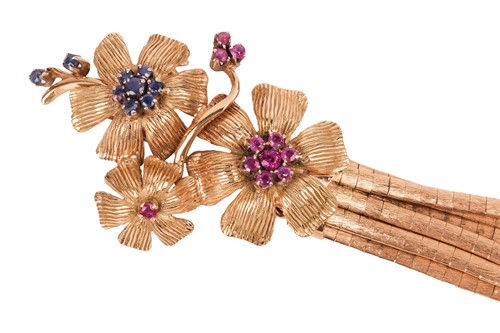 Lot 230 - A gem-set floral upper arm bracelet,...