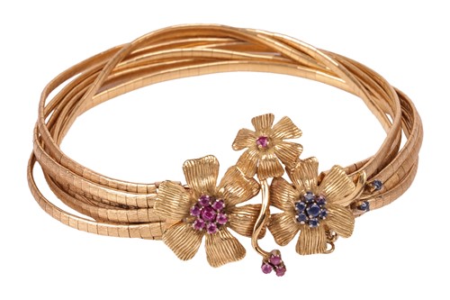 Lot 230 - A gem-set floral upper arm bracelet,...