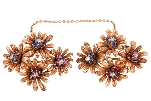 Lot 41 - A pair of gem-set daisy collar brooches, each...