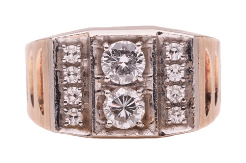 Lot 93 - A diamond-set angular gents ring, featuring...