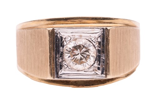 Lot 224 - A diamond-set angular gents ring, the central...