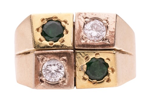 Lot 50 - A gem-set angular gents ring, the chequerboard-...