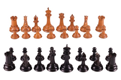 Lot 215 - A Staunton pattern boxwood and ebony chess set,...