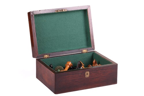 Lot 215 - A Staunton pattern boxwood and ebony chess set,...