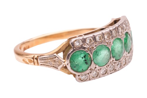 Lot 192 - An emerald and diamond-set dress ring, with...