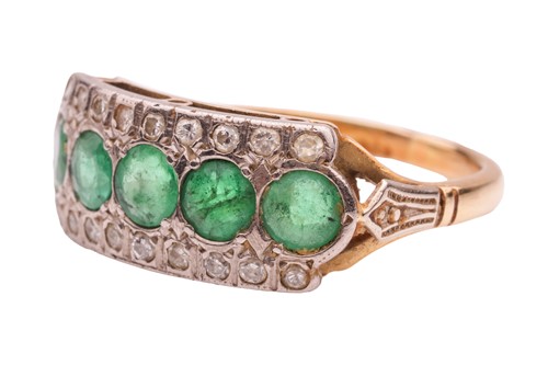 Lot 192 - An emerald and diamond-set dress ring, with...