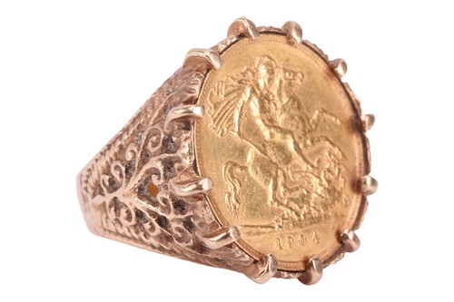 Lot 186 - A ring mounted with an Edward VII 1904 half...