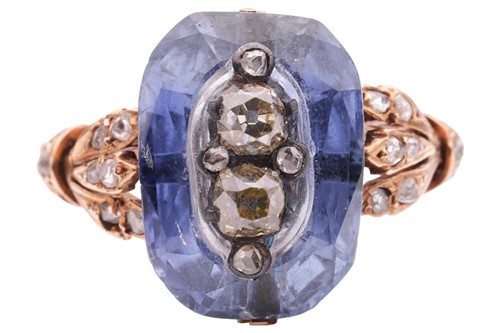 Lot 260 - A sapphire and diamond dress ring, featuring a...