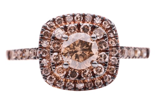 Lot 237 - A brown diamond cluster ring in 9ct rose gold,...