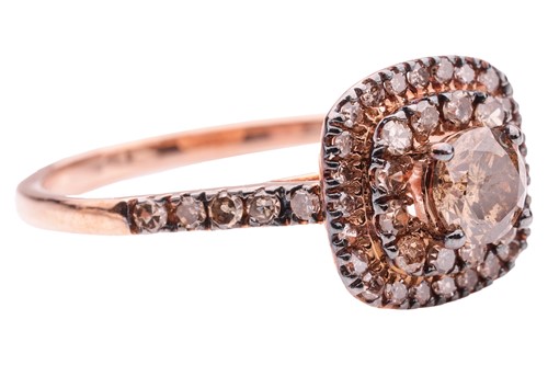 Lot 237 - A brown diamond cluster ring in 9ct rose gold,...