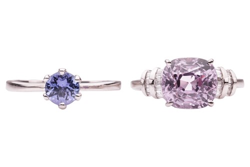 Lot 165 - Two gem-set dress rings in platinum; the first...