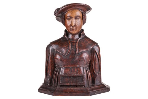 Lot A 16th/17th-century carved oak bust of Anne of...