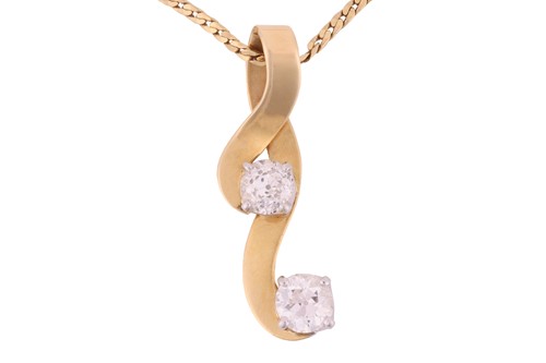 Lot 206 - A diamond-set pendant on chain, curvilinear...