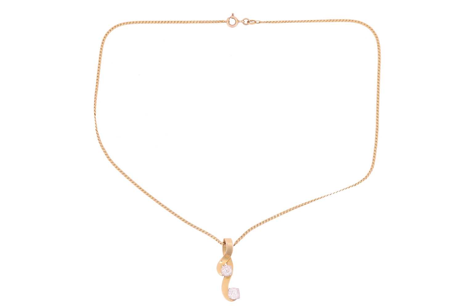Lot 206 - A diamond-set pendant on chain, curvilinear...
