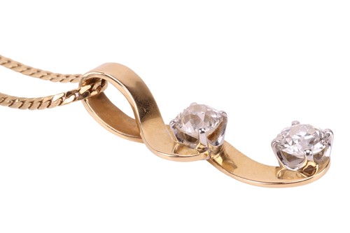 Lot 206 - A diamond-set pendant on chain, curvilinear...