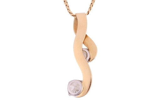 Lot 206 - A diamond-set pendant on chain, curvilinear...