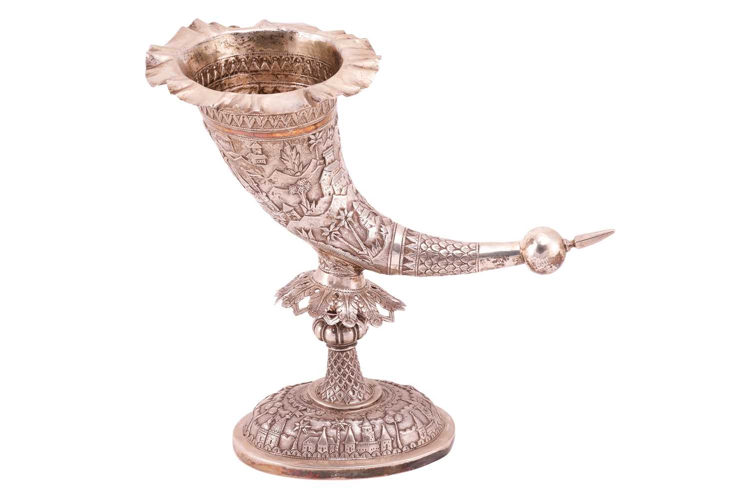 Lot 351 - A colonial Indian or Burmese silver pedestal...