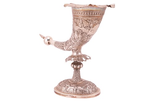 Lot 351 - A colonial Indian or Burmese silver pedestal...