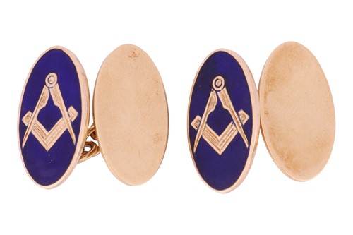 Lot 26 - A pair of Masonic enamel cufflinks in 9ct gold,...