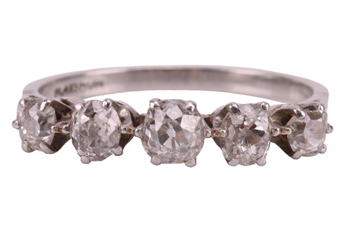 Lot 151 - An old-cut diamond half-hoop ring, composed of...