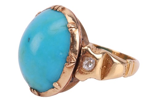 Lot 89 - A turquoise and diamond dress ring, comprising...