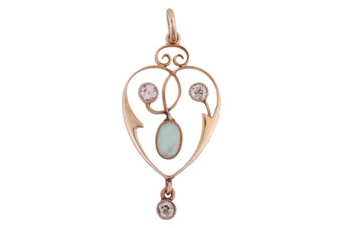 Lot 116 - An opal and diamond pendant and gem-set...